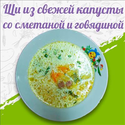 ЩИ ИЗ СВЕЖЕЙ КАПУСТЫ С КАРТОФЕЛЕМ, ГОВЯДИНОЙ ОТВАРНОЙ И СМЕТАНОЙ